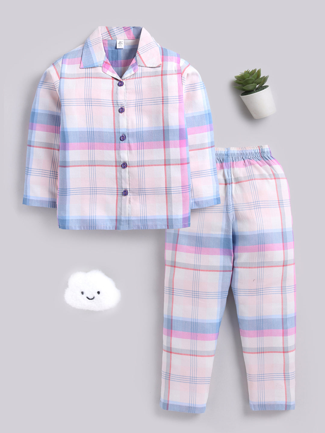 Multi Checked Cotton Full Sleeves Full Night Suit