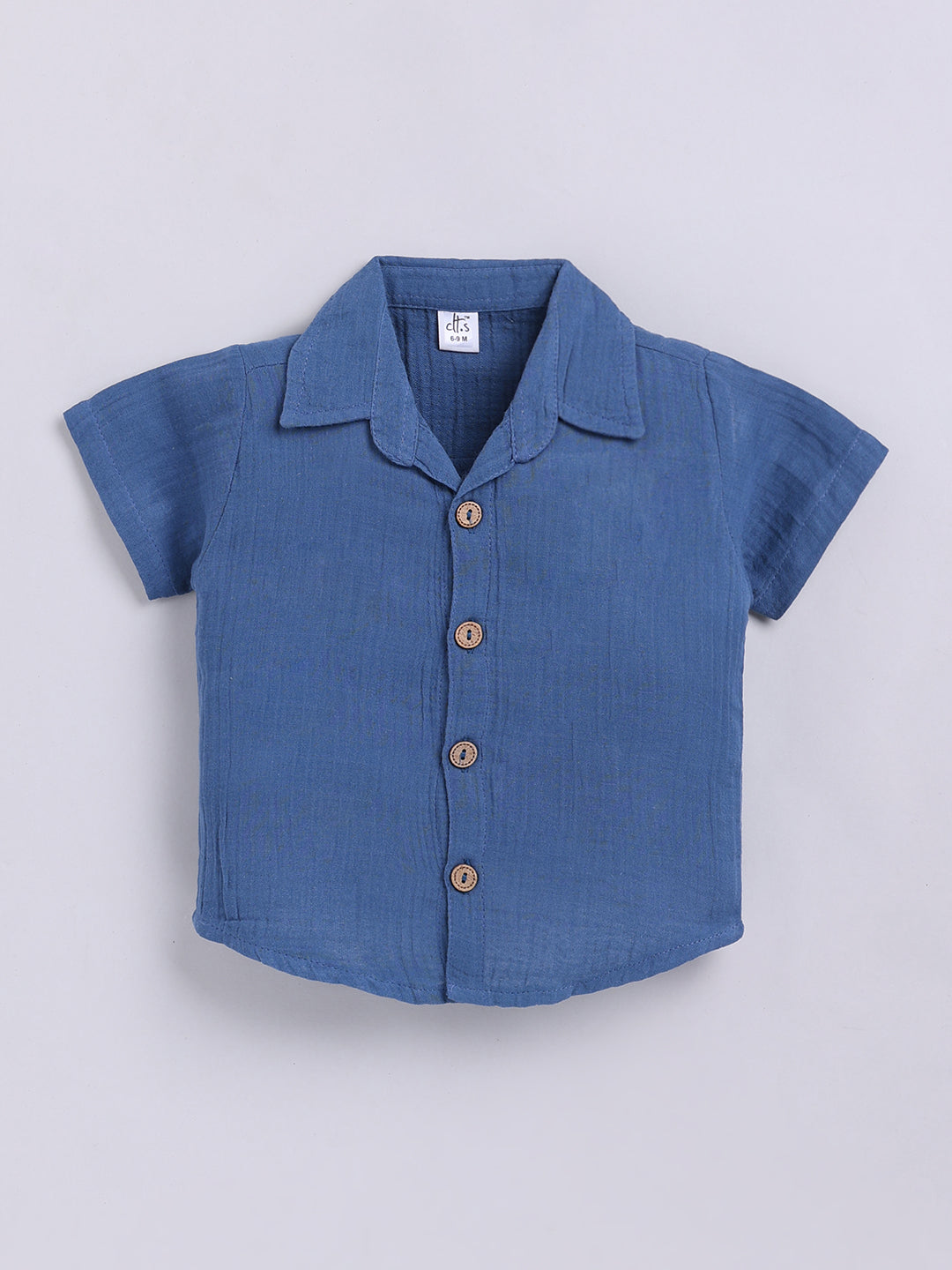 Blue Solid Cotton Short Sleeves Co-ord Set