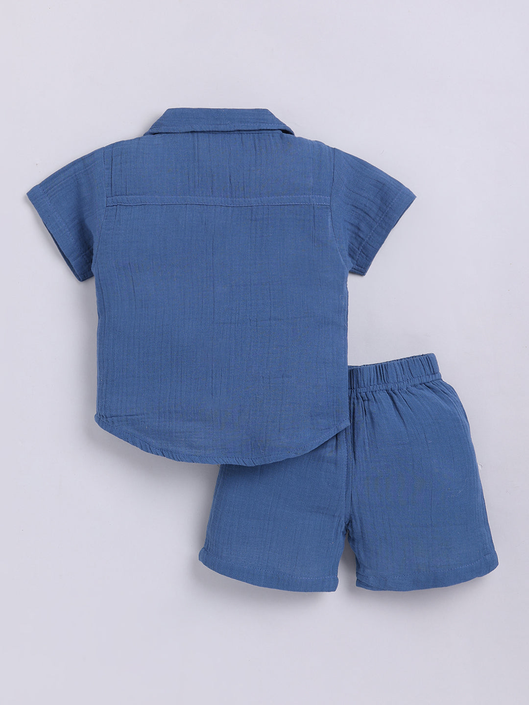 Blue Solid Cotton Short Sleeves Co-ord Set