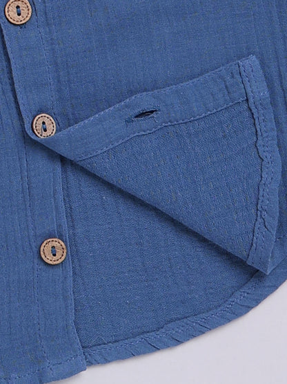 Blue Solid Cotton Short Sleeves Co-ord Set