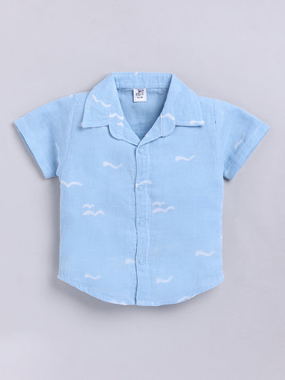 Blue Graphic Cotton Short Sleeves Co-ord Set