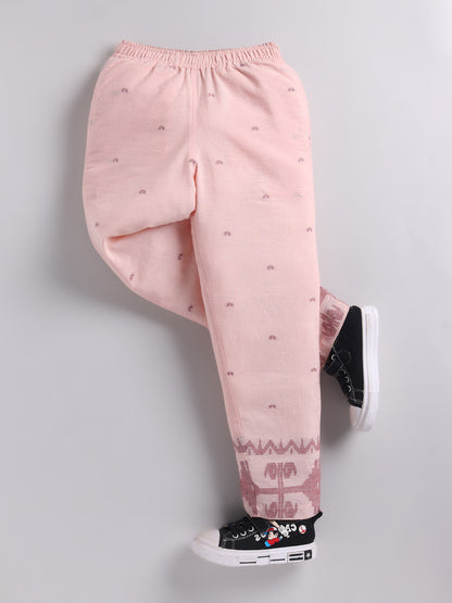Peach Ethnic Motifs Cotton Full Sleeves Full Night Suit