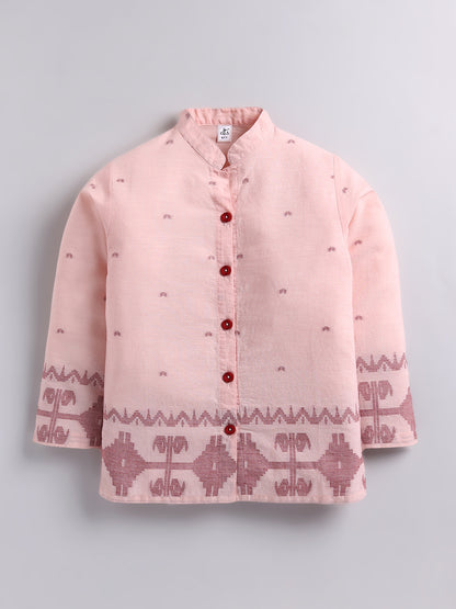 Peach Ethnic Motifs Cotton Full Sleeves Full Night Suit
