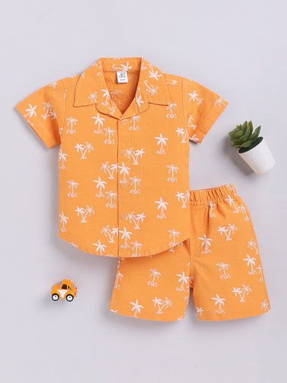 Orange Tropical Cotton Short Sleeves Co-ord Set
