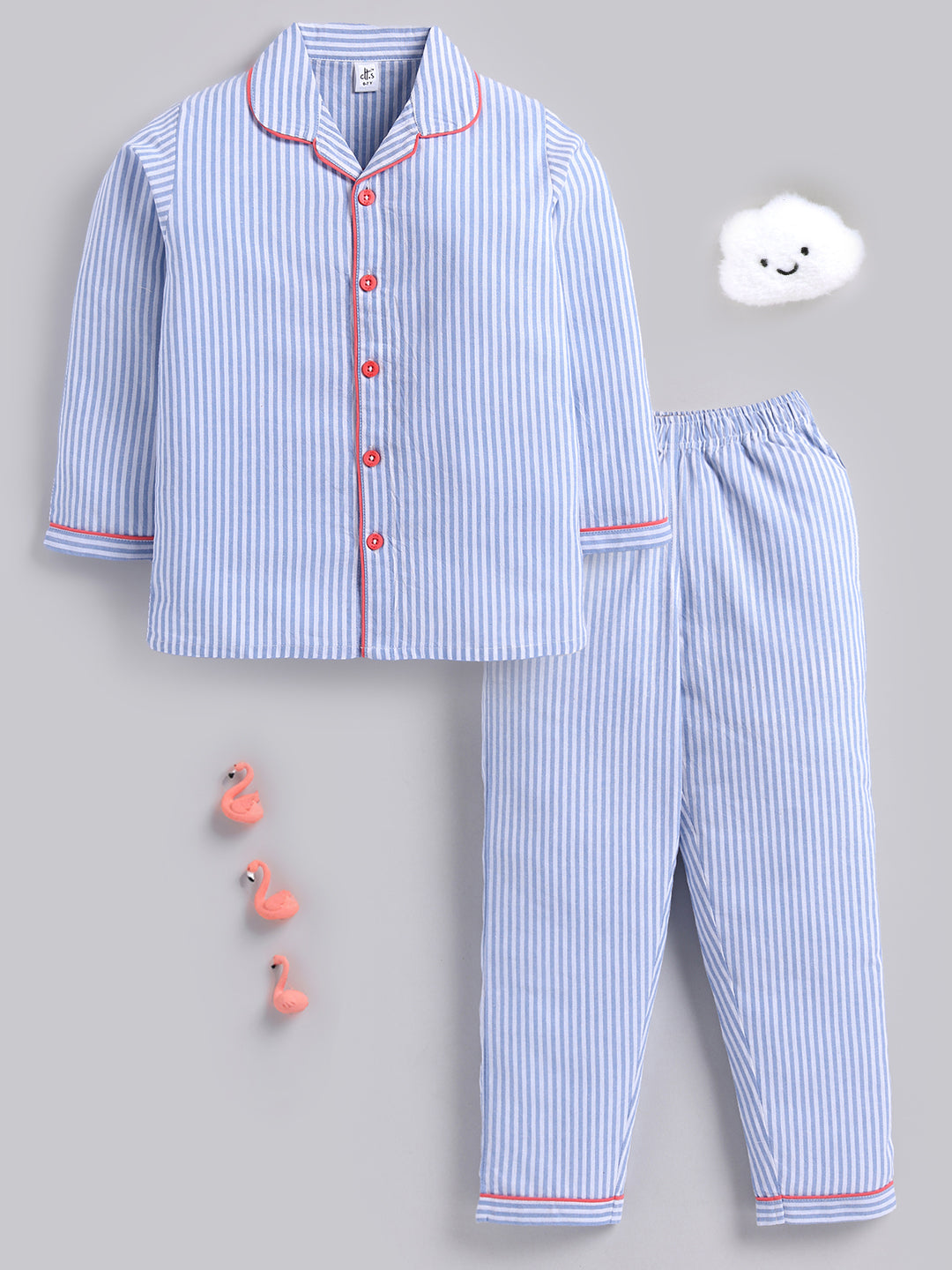 Blue Typography Cotton Full Sleeves Full Night Suit