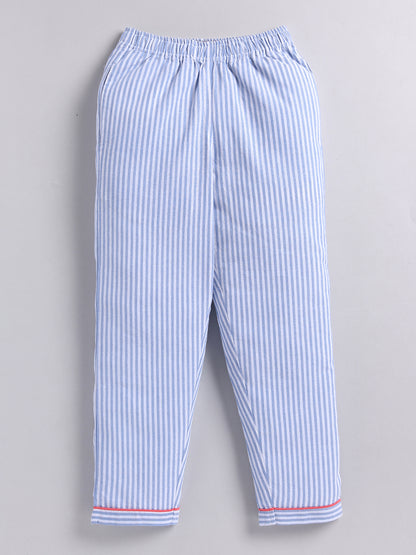 Blue Typography Cotton Full Sleeves Full Night Suit