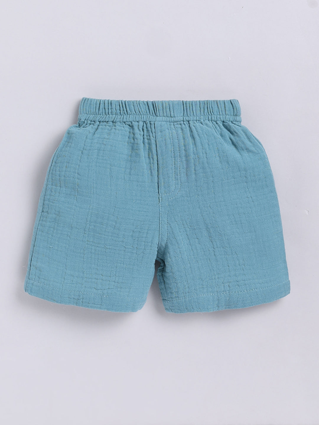 Blue Solid Cotton Short Sleeves Co-ord Set