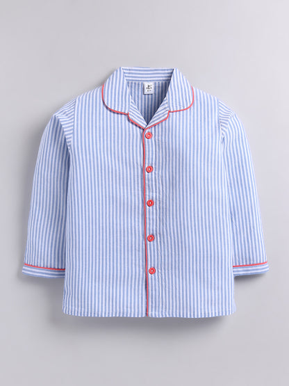 Blue Typography Cotton Full Sleeves Full Night Suit