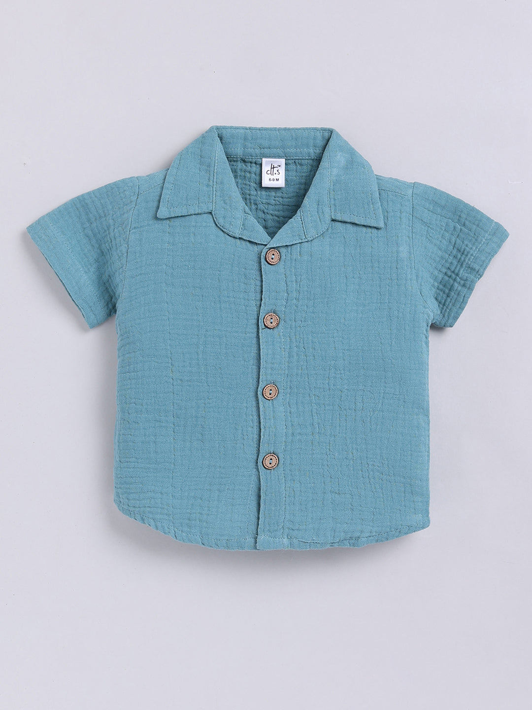 Blue Solid Cotton Short Sleeves Co-ord Set