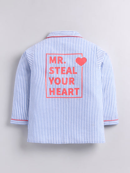 Blue Typography Cotton Full Sleeves Full Night Suit