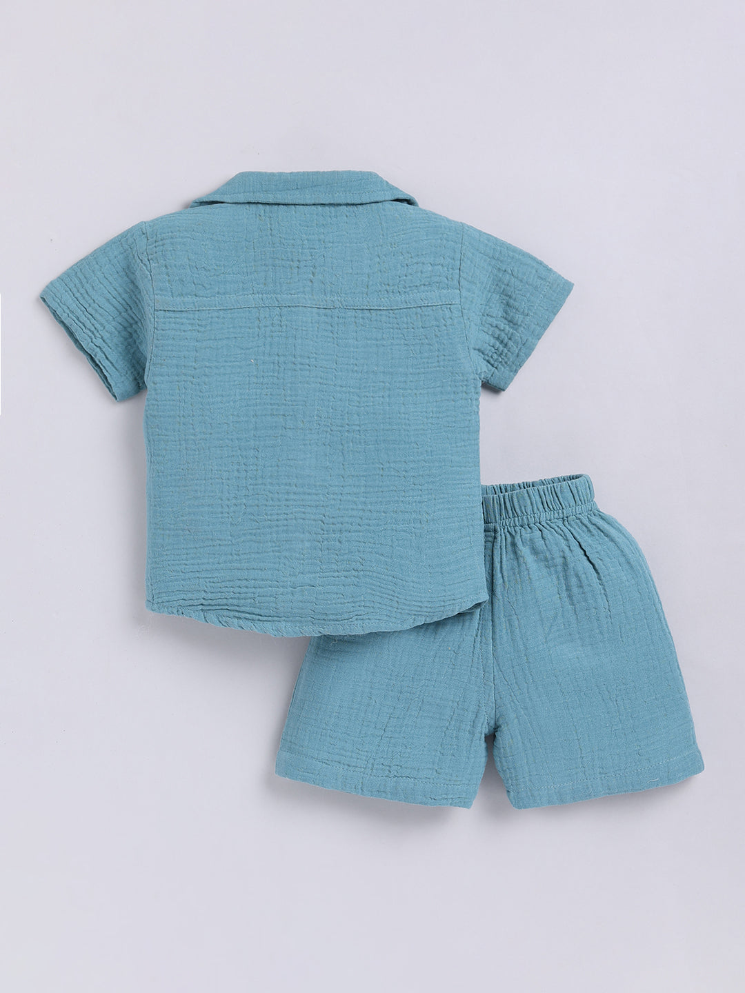 Blue Solid Cotton Short Sleeves Co-ord Set