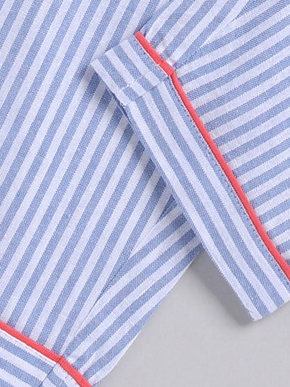 Blue Typography Cotton Full Sleeves Full Night Suit