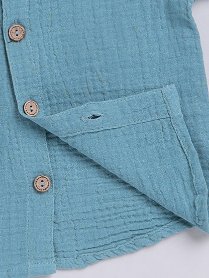 Blue Solid Cotton Short Sleeves Co-ord Set
