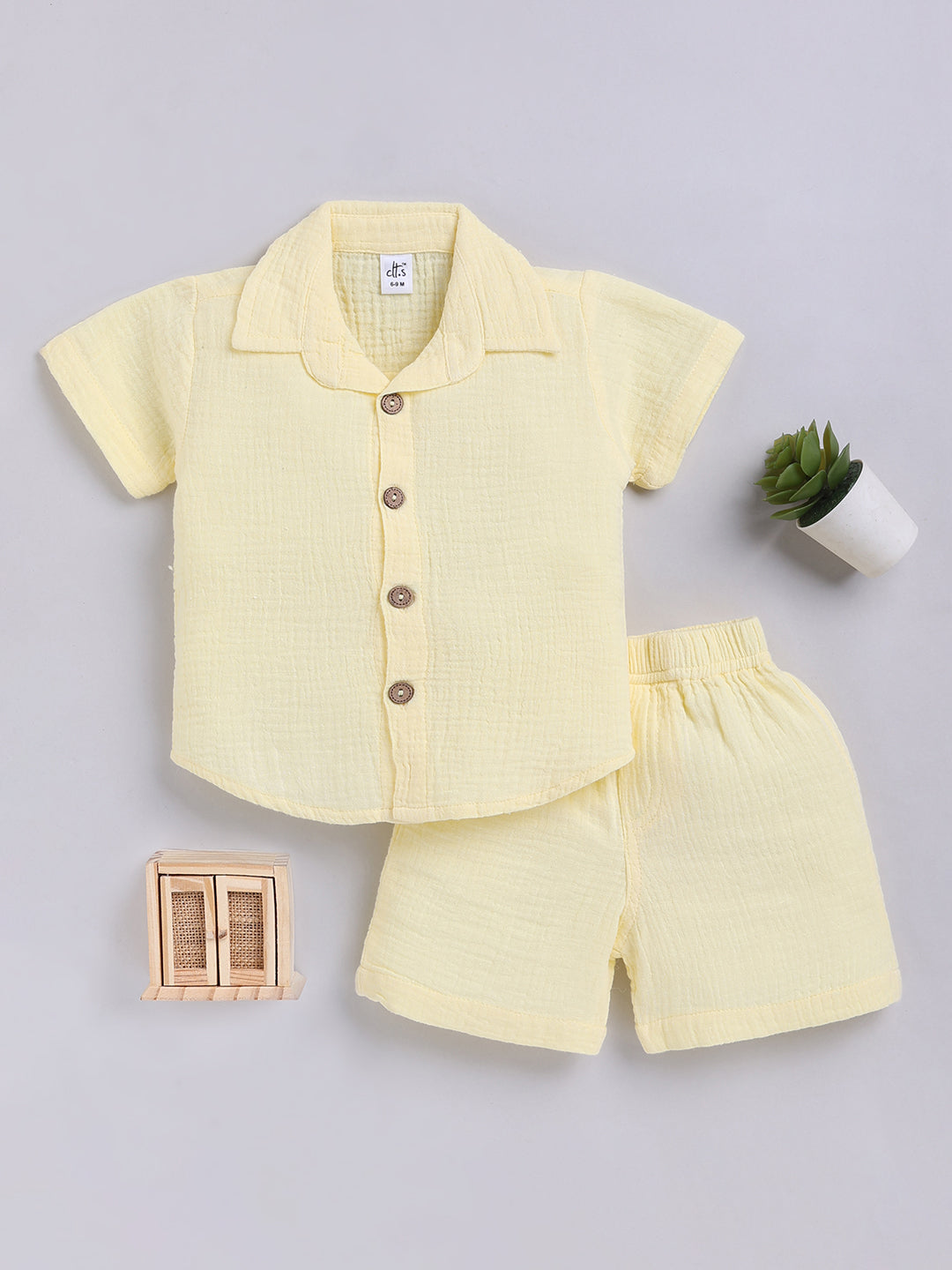 Yellow Solid Cotton Short Sleeves Co-ord Set