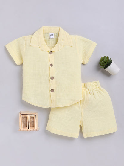 Yellow Solid Cotton Short Sleeves Co-ord Set