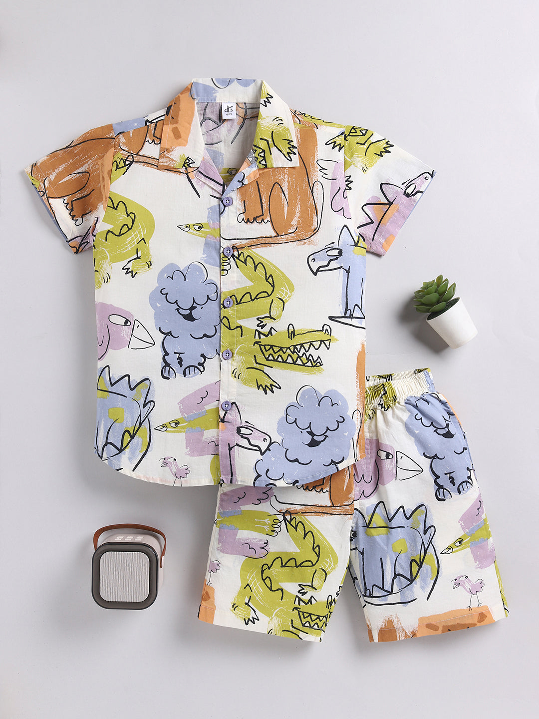 Multi Animal Cotton Short Sleeves Co-ord Set