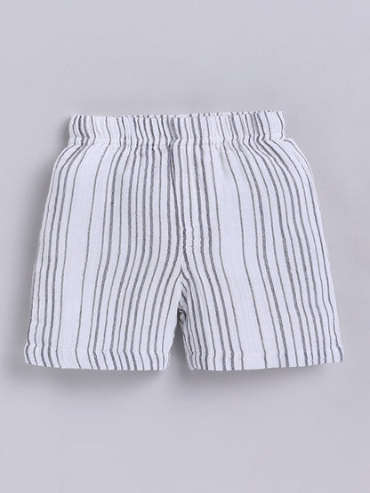 Charcoal Striped Cotton Short Sleeves Co-ord Set