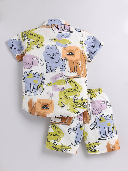 Multi Animal Cotton Short Sleeves Co-ord Set