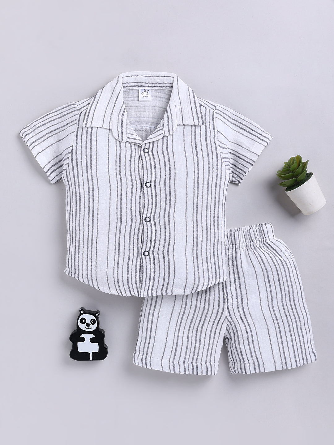 Charcoal Striped Cotton Short Sleeves Co-ord Set
