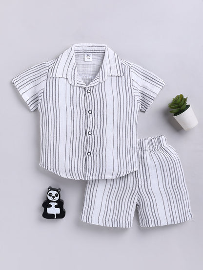 Charcoal Striped Cotton Short Sleeves Co-ord Set
