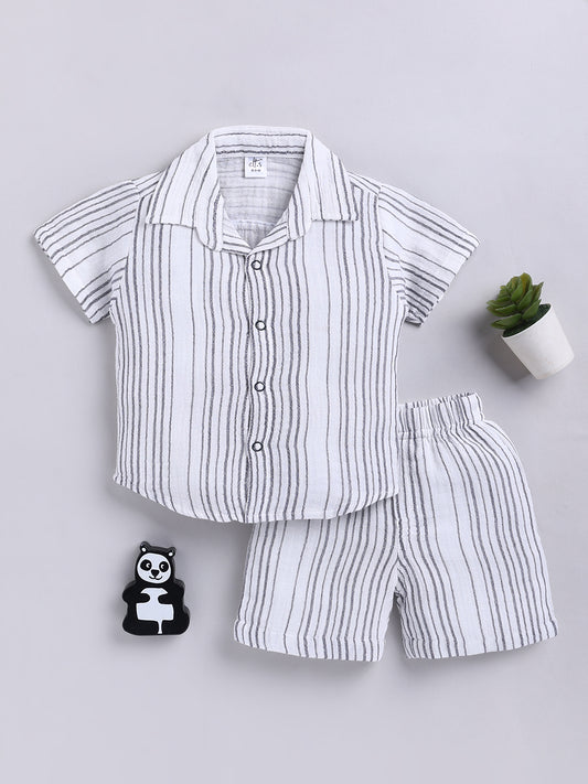 Charcoal Striped Cotton Short Sleeves Co-ord Set