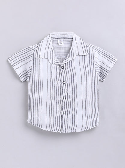 Charcoal Striped Cotton Short Sleeves Co-ord Set