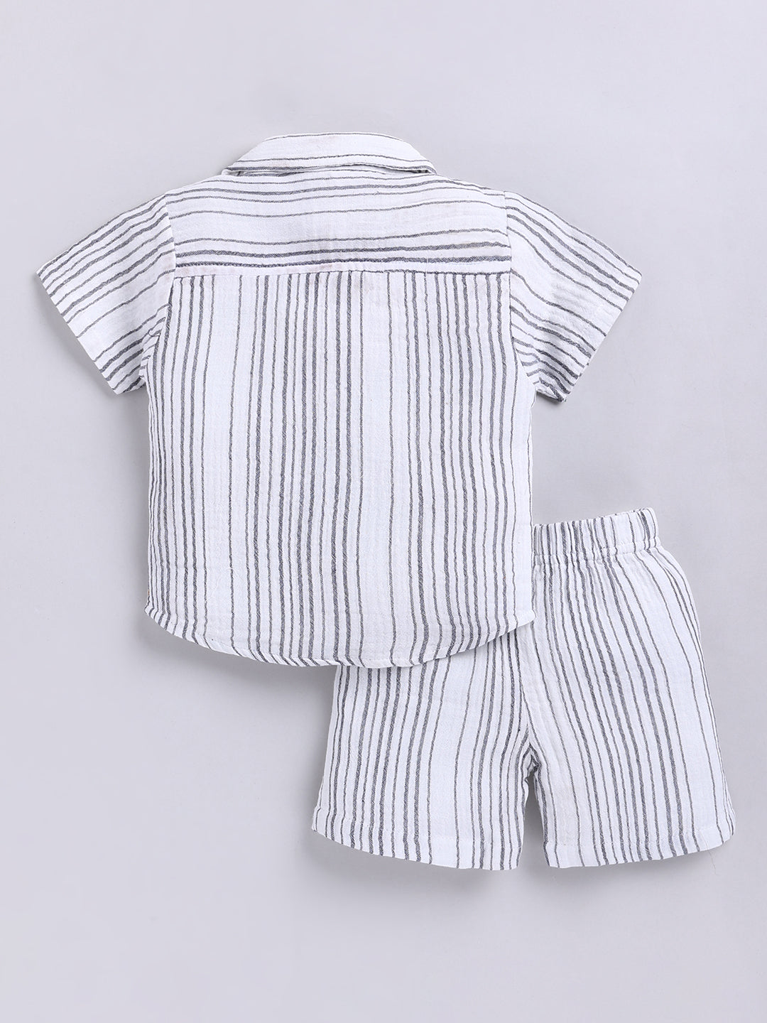 Charcoal Striped Cotton Short Sleeves Co-ord Set