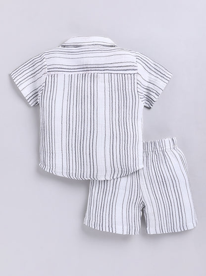 Charcoal Striped Cotton Short Sleeves Co-ord Set