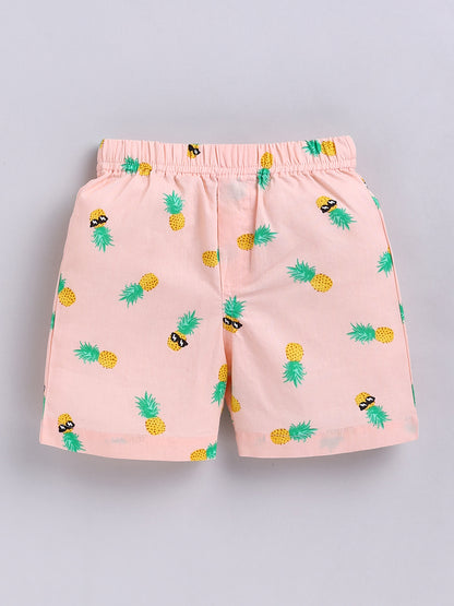 Peach Tropical Cotton Short Sleeves Co-ord Set