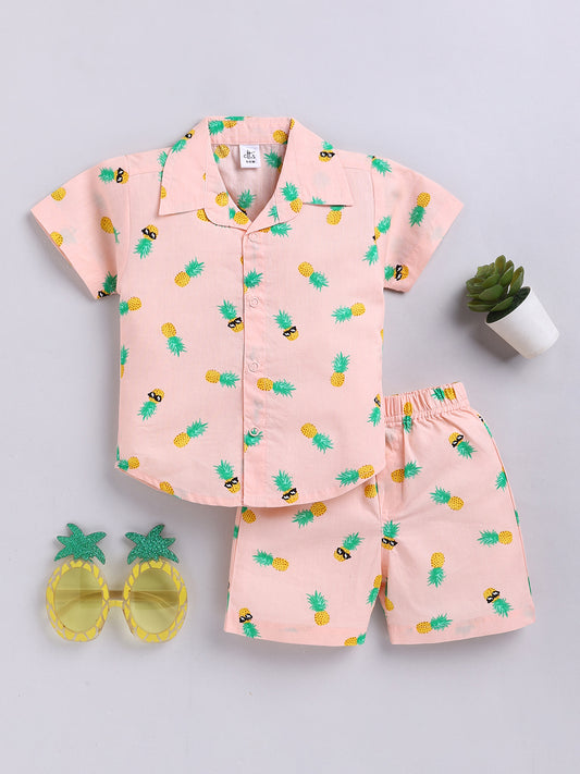 Peach Tropical Cotton Short Sleeves Co-ord Set