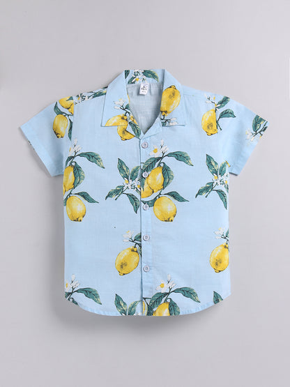 Blue Tropical Cotton Short Sleeves Co-ord Set