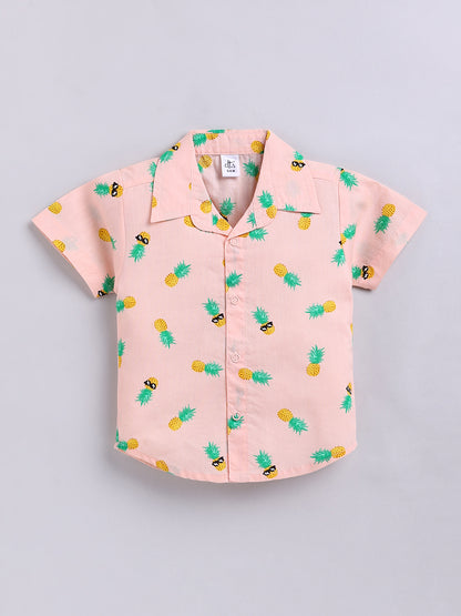 Peach Tropical Cotton Short Sleeves Co-ord Set