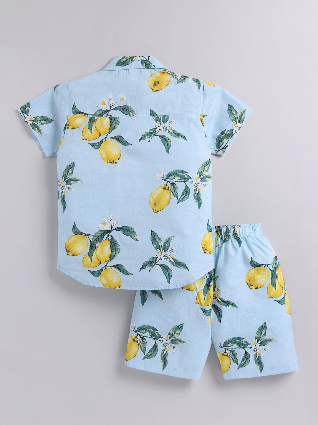 Blue Tropical Cotton Short Sleeves Co-ord Set