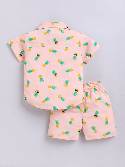 Peach Tropical Cotton Short Sleeves Co-ord Set