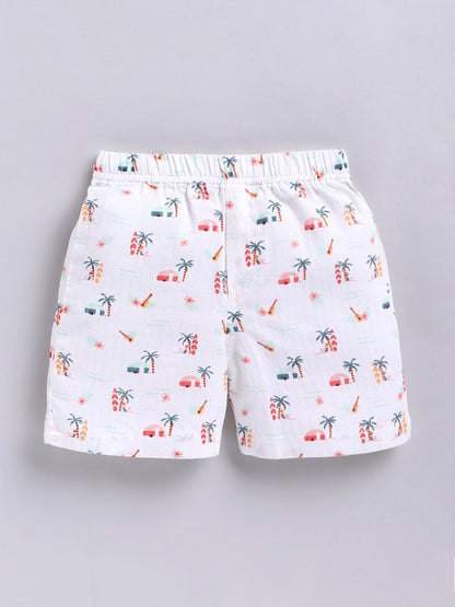 White Tropical Cotton Short Sleeves Co-ord Set