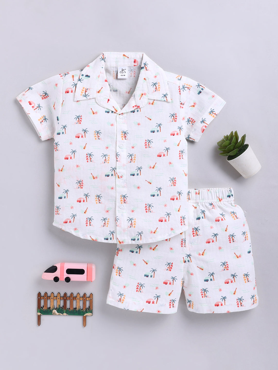White Tropical Cotton Short Sleeves Co-ord Set