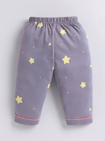 Grey Cotton Typography Full Sleeve Night Suit