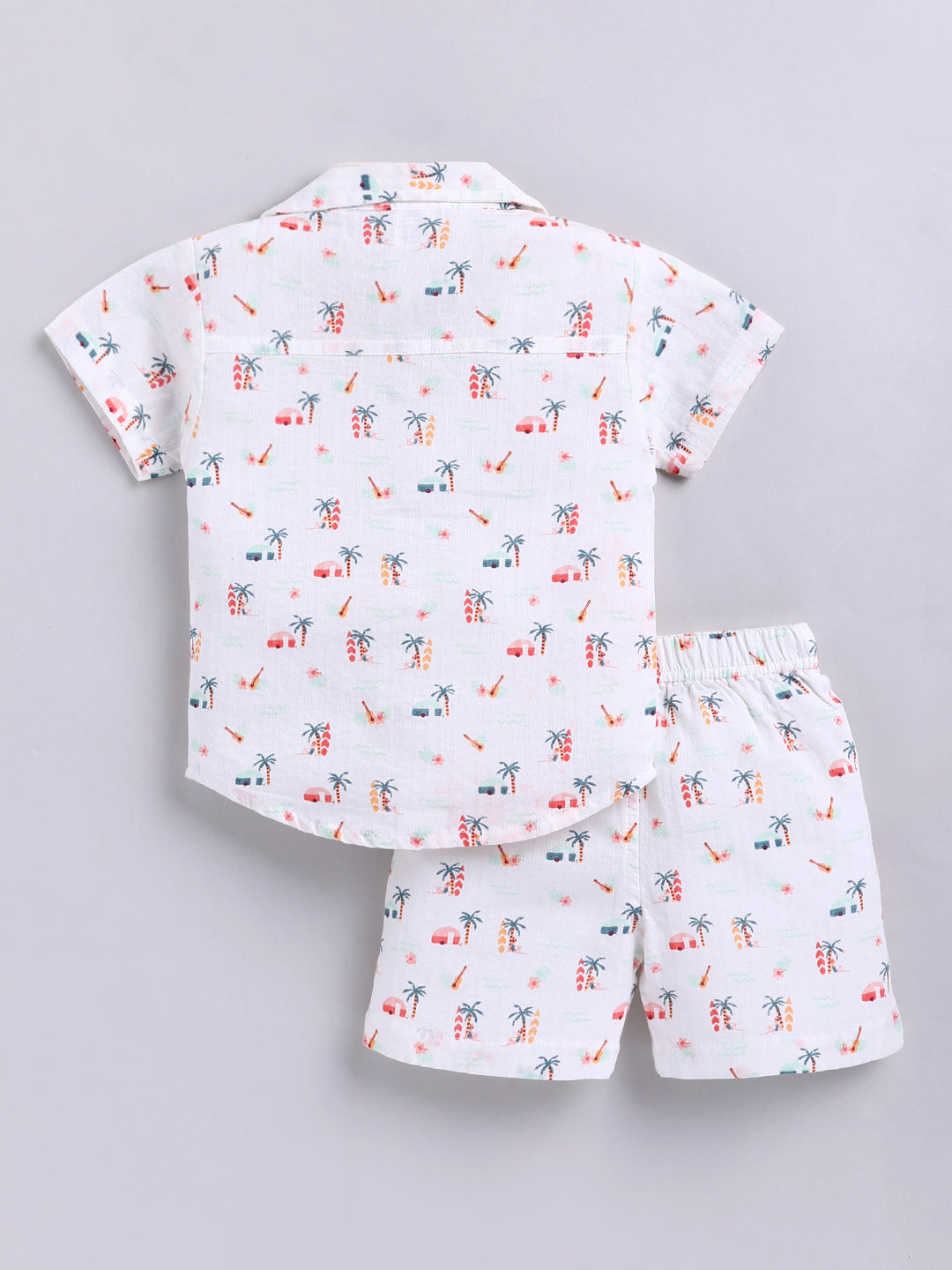 White Tropical Cotton Short Sleeves Co-ord Set