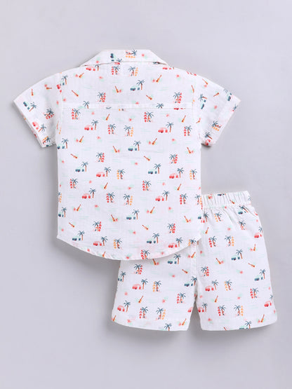 White Tropical Cotton Short Sleeves Co-ord Set