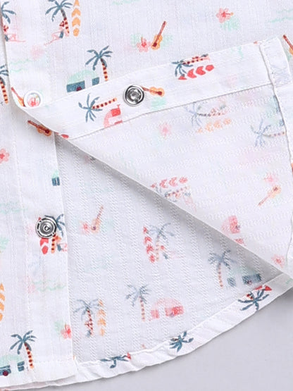 White Tropical Cotton Short Sleeves Co-ord Set