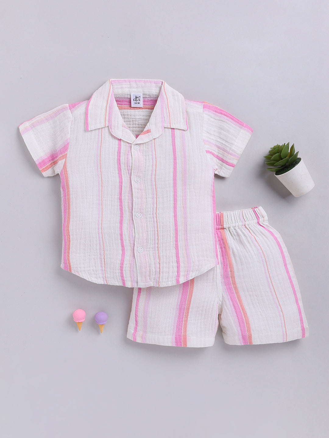 Multi Striped Cotton Short Sleeves Co-ord Set