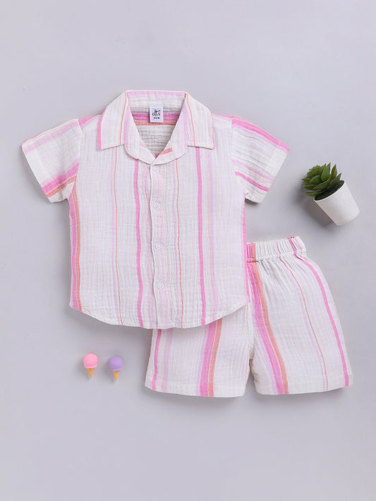 Multi Striped Cotton Short Sleeves Co-ord Set