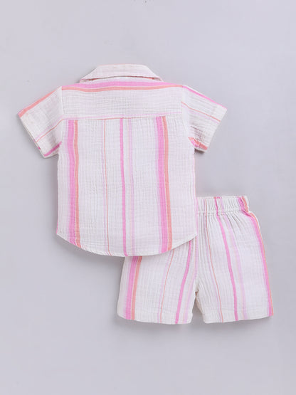 Multi Striped Cotton Short Sleeves Co-ord Set