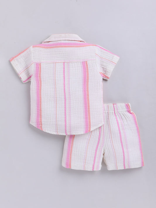 Multi Striped Cotton Short Sleeves Co-ord Set