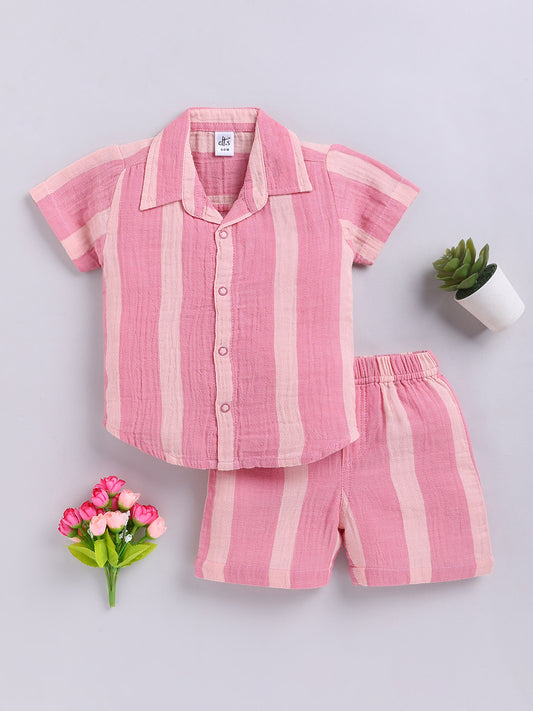 Pink Striped Cotton Short Sleeves Co-ord Set