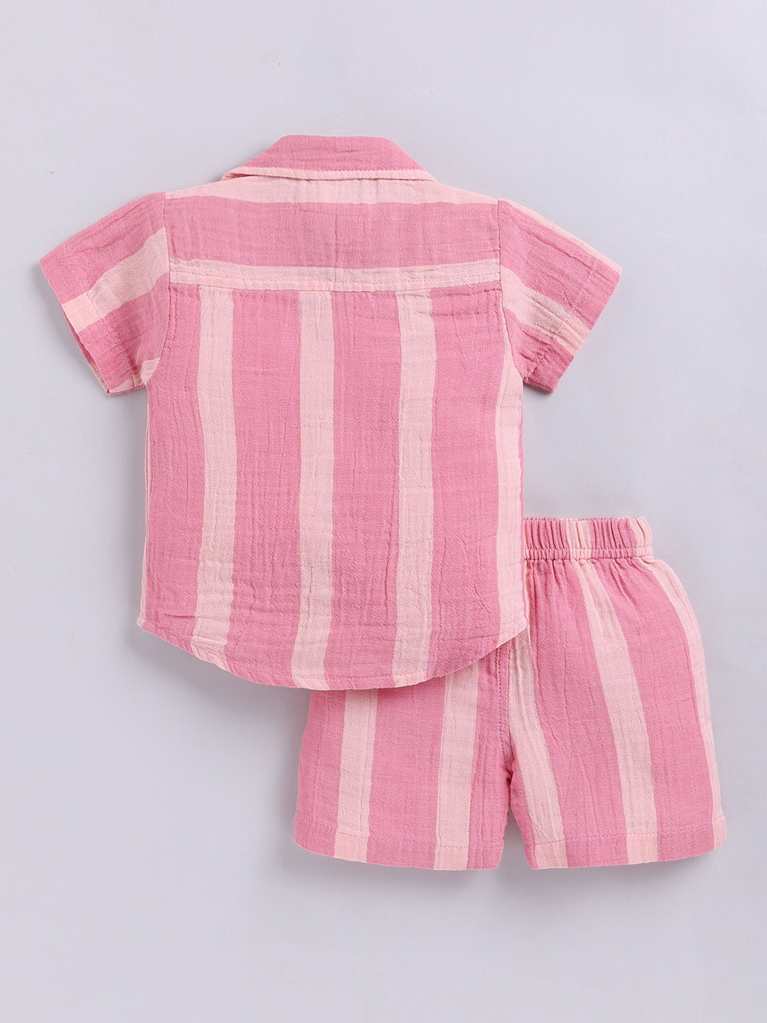 Pink Striped Cotton Short Sleeves Co-ord Set