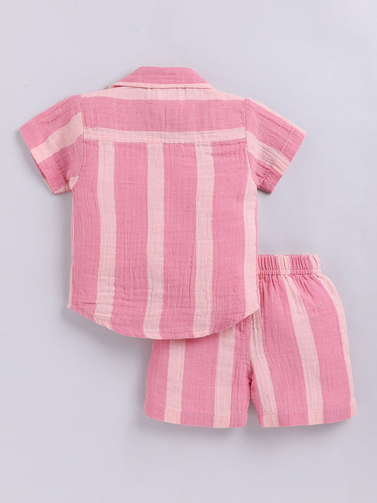 Pink Striped Cotton Short Sleeves Co-ord Set