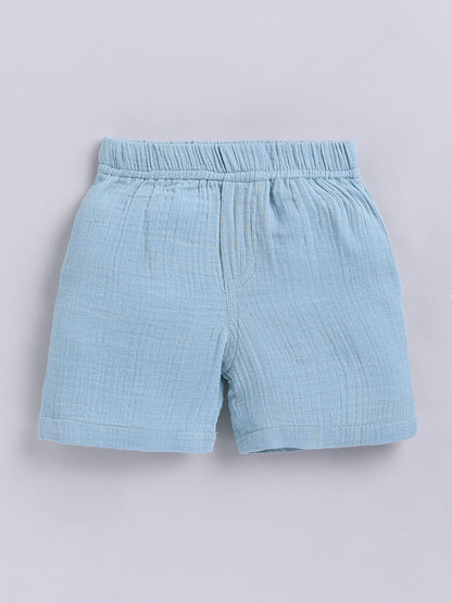 Blue Solid Cotton Short Sleeves Co-ord Set