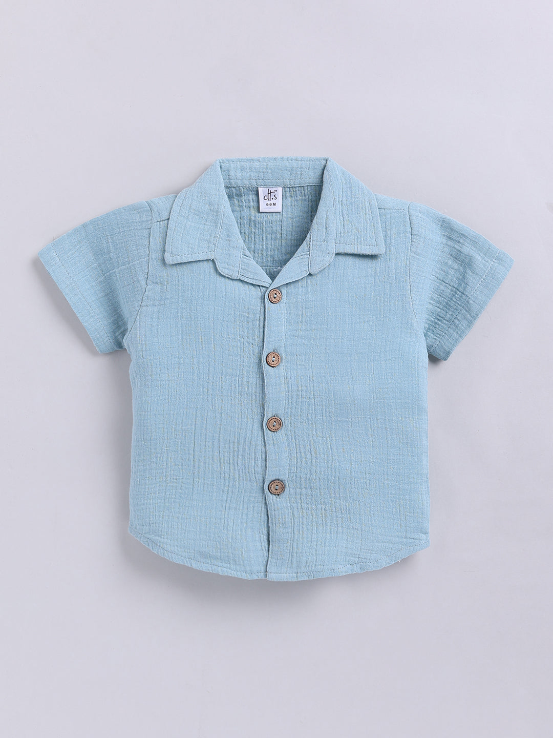 Blue Solid Cotton Short Sleeves Co-ord Set