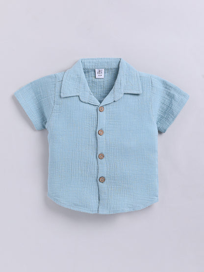 Blue Solid Cotton Short Sleeves Co-ord Set